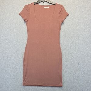 Heart & Hips Brown Scoop Neck Bodycon Dress Short Sleeve Size L